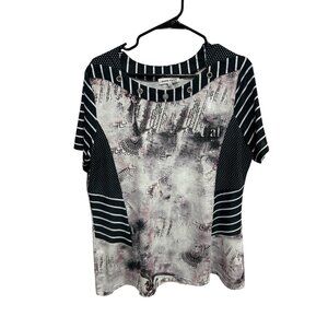 Marie Claire Striped Abstract Print Short Sleeve Top Size XL Mixed Pattern Boho